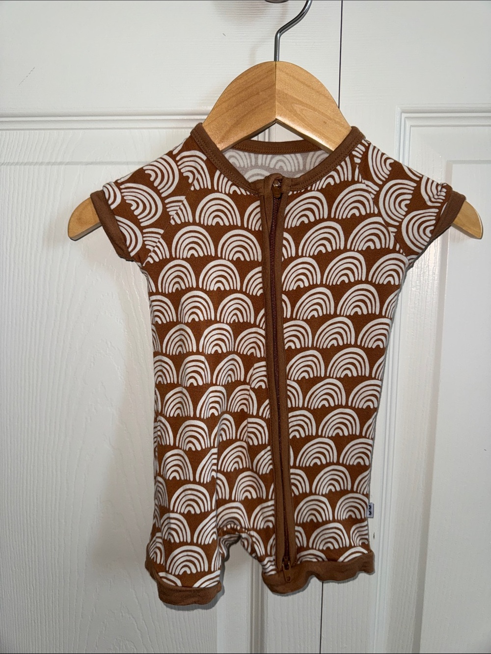 Little Sleepies Brown and White Rainbow-Print Short Sleeve Zippy